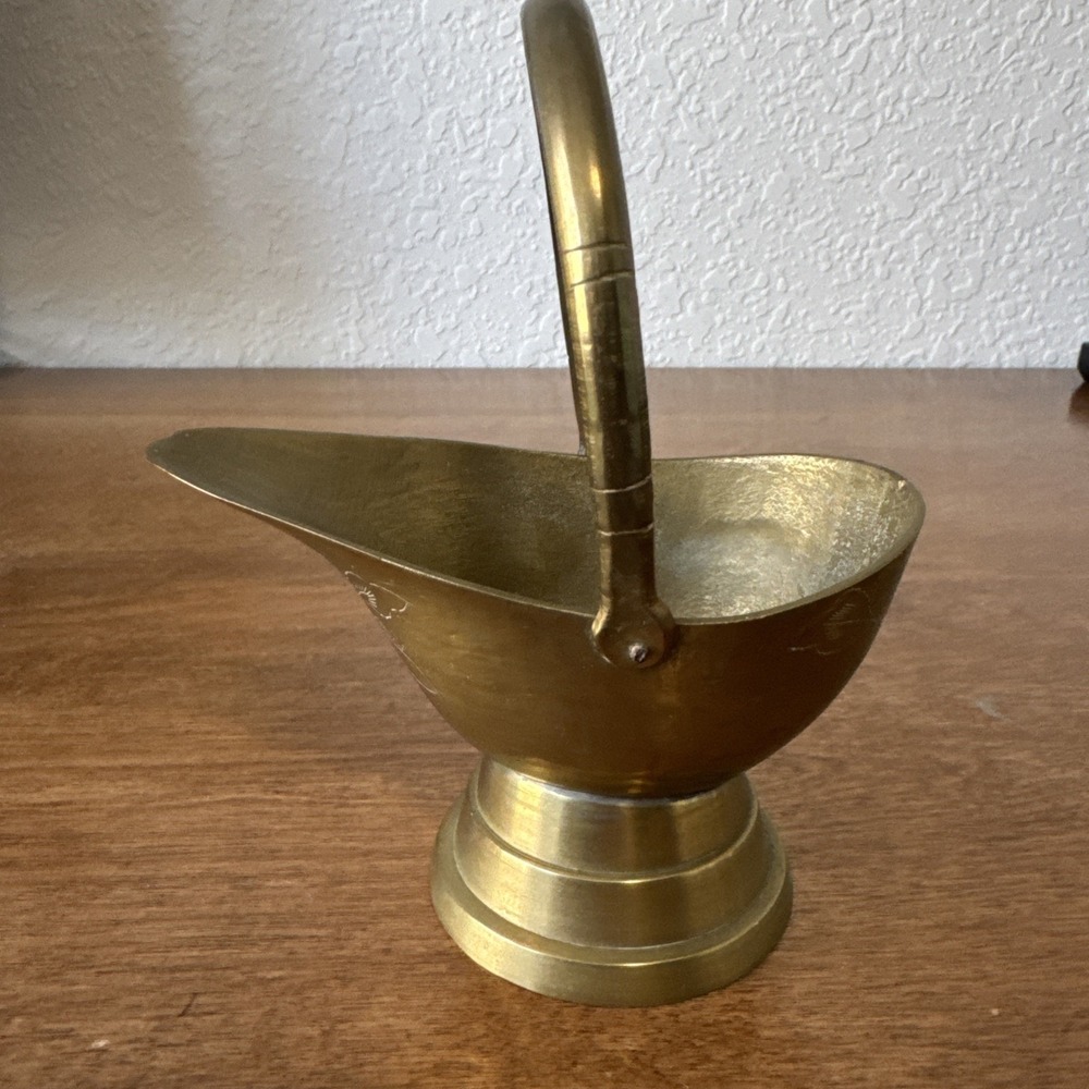 Vintage Etched Chinese Brass Miniature Coal Ash Hod Scuttle: Incense Burner